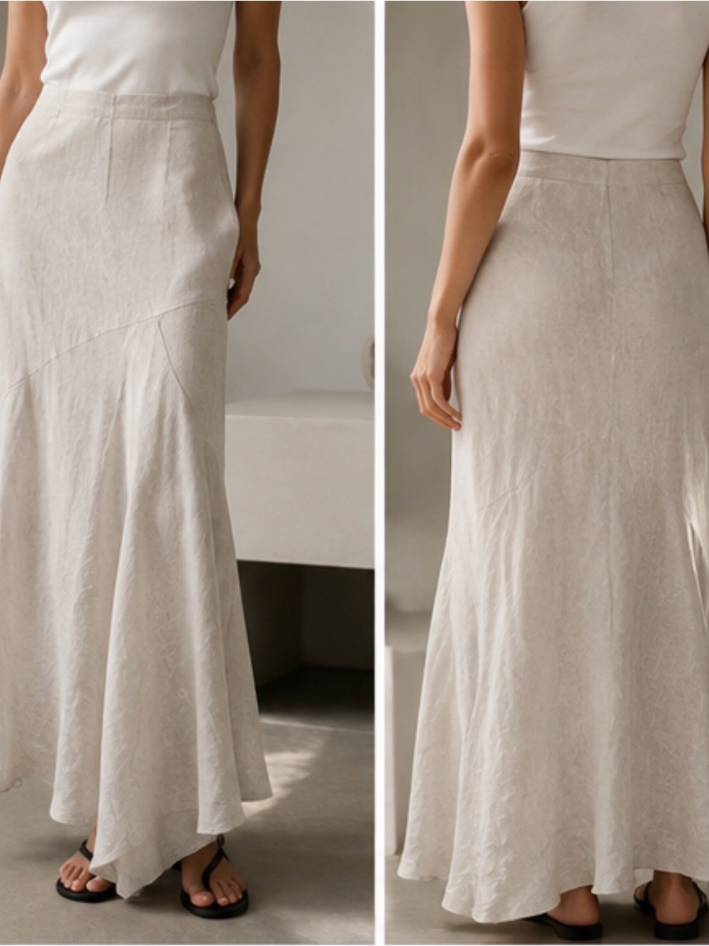 Theory 100% Linen Asymmetrical Maxi Skirt | Minimalist Ivory Neutral size 2 - Picture 3 of 12